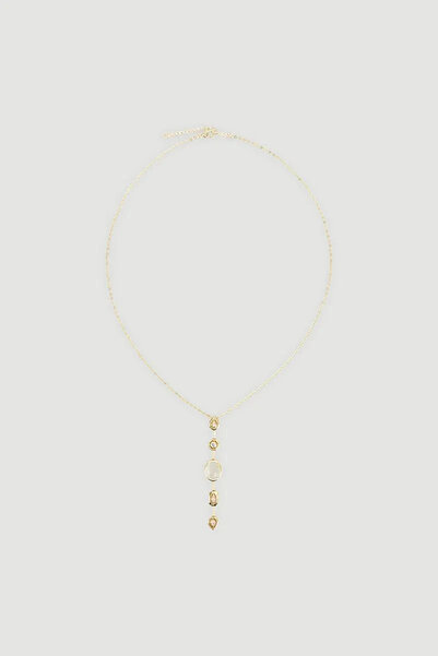 Gusto White Stone Detailed Y Necklace - Gold