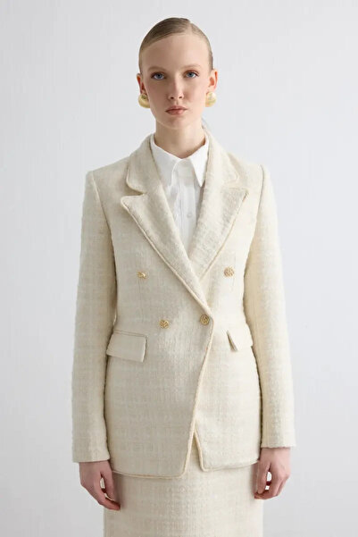 Gusto Tweed Blazer Jacket - Ecru