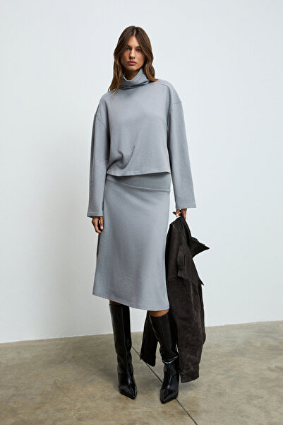 GRIMELANGE Ploruns women's soft and flexible fabric fisherman collar grey sweatshirt