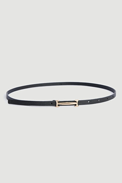 Gusto Thin Faux Leather Belt with Lock Buckle - Black
