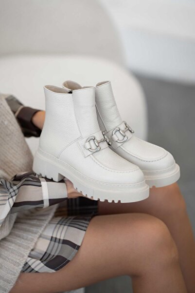 Parponi Alvina Kadın Hakiki Deri Makosen Bot Ekru