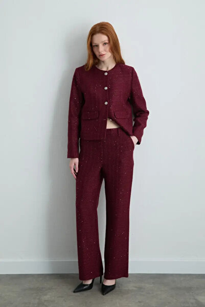Gusto Pipe Leg Tweed Trousers - Burgundy