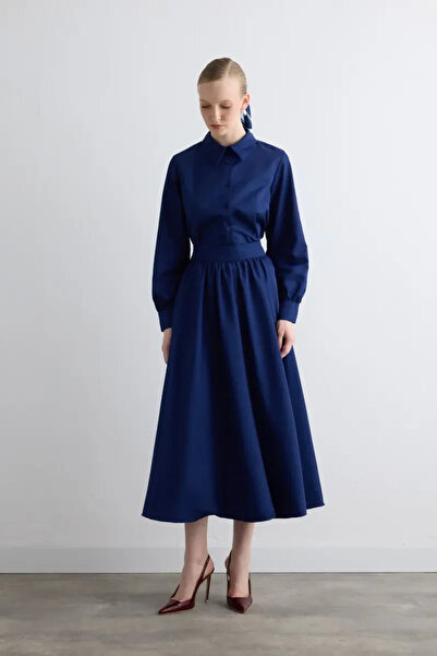 Gusto Drawstring Parachute Skirt - Navy Blue