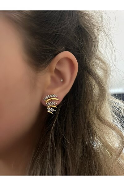 MyladyAccessoriess Çift Renk Ve Zirkon Taş Detaylı Çoklu Görünüm Küpe