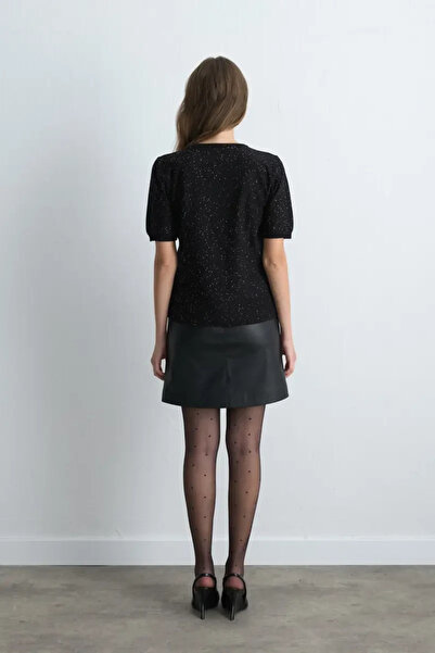 Gusto Sequin Short Sleeve Knitwear Blouse - Black