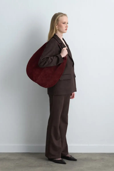 Gusto Suede Shopping Bag with Puppies - Burgundy