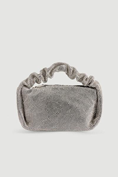 Gusto Short Handle Stone Evening Bag - Silver