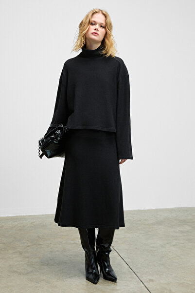 GRIMELANGE Sertre women's soft and flexible fabric midi length black skirt