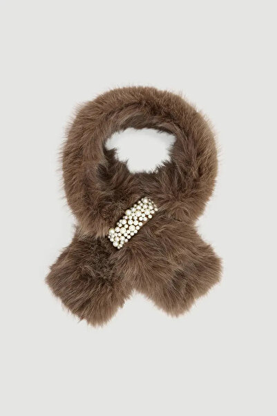 Gusto Faux Fur Neck Collar with Pearls - Mink