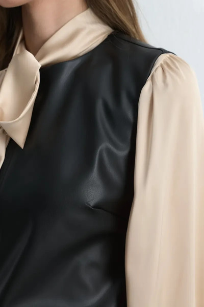 Gusto Faux Leather Gilet Dress - Black