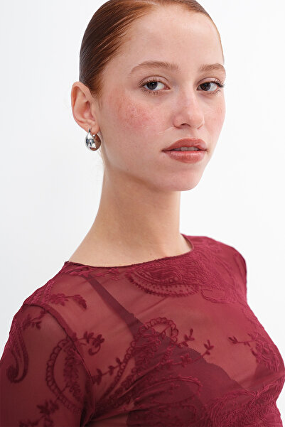 Addax Patterned Tulle Blouse B18507