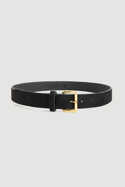 Gusto Square Buckle Faux Leather Belt - Black