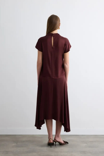 Gusto Degaje Collar Viscose Satin Blouse - Burgundy