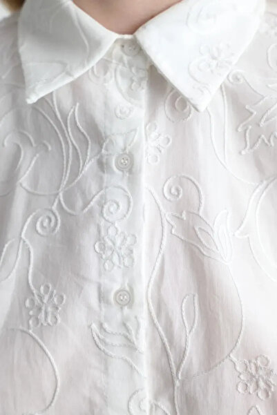 Gusto Embroidered Cotton Shirt - White