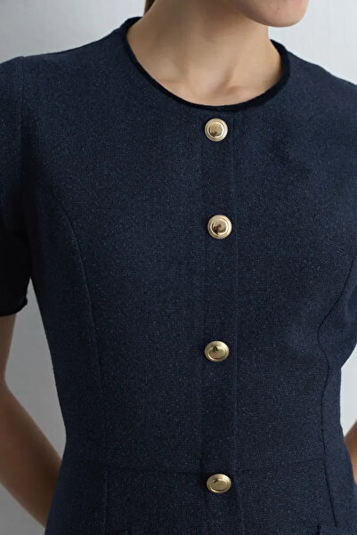 Gusto Bele Oturan Midi Tweed Dress - Navy Blue