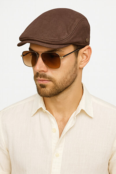 ZERAMİNE Yazlık London Kasket Lastikli Kahverengi Kasket