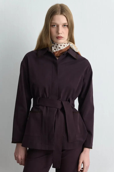 Gusto Anka Collection Embroidered Canvas Jacket - Plum