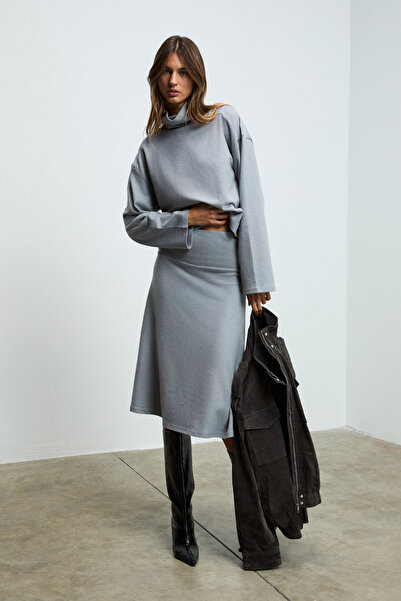 GRIMELANGE Ploruns women's soft and flexible fabric fisherman collar grey sweatshirt