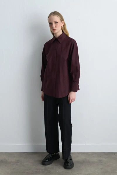 Gusto Floral Embroidered Cotton Shirt - Burgundy