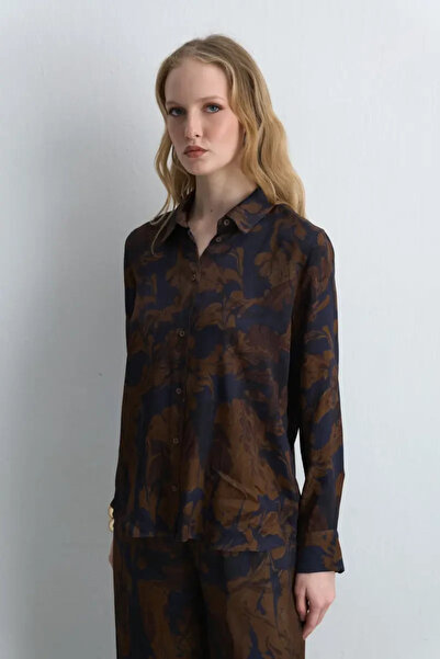 Gusto Πουκάμισο από σατέν βισκόζης Anka Collection - Καφέ