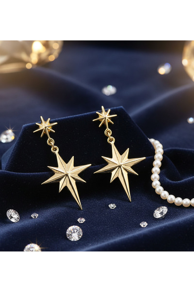 La Clarte Kadın Gold Renk Kutup Yıldızı Sallantılı Küpe – Parlak, Hafif ve Modern Model