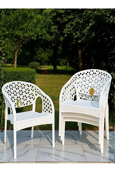 ZİYNET HOME 4 Adet Lotus Bahçe Balkon Sandalyesi 4 Adet Rattan Desenli Sandal...