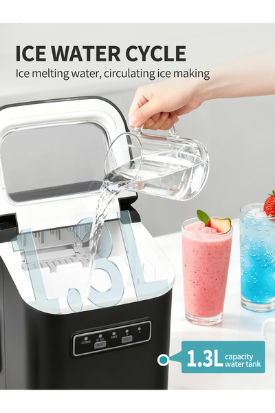Brutelle Ice Maker Portable Ice Machine 9 Cubes in 6 Mins 2 Sizes 12KG/24h 1.3L Tank for Home Party Camping