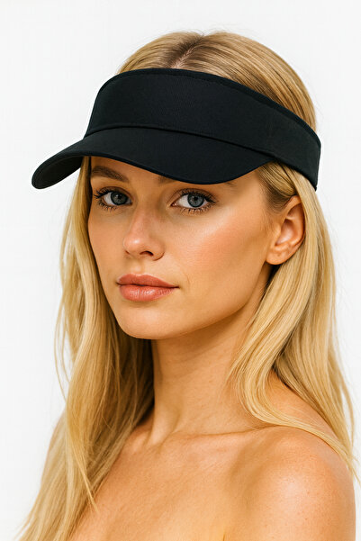 ZERAMİNE Siyah Vizör Şapka Uv Koruyuculu Siperlik Tenis Şapka Arkadan Ayarlamalı