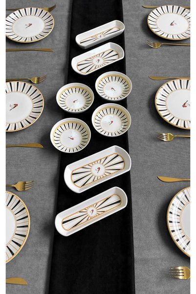 ers erbaşlar Sevda Kuşu Black Round 14 Piece Luxury Breakfast Set for 6 People