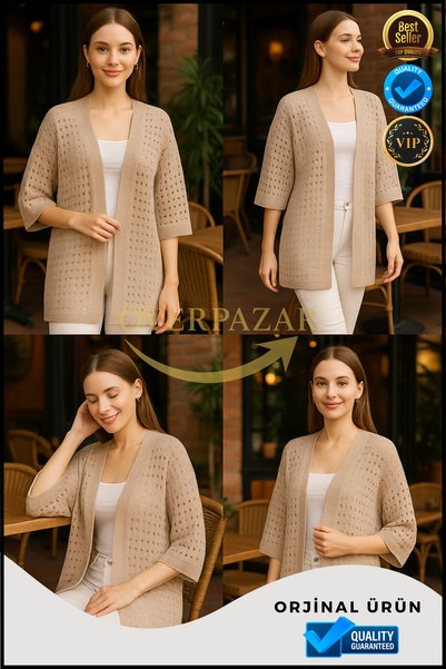 Overbazaar Triko Hırka Delikli Düğmesiz Triko Hırka Bedensiz Hırka