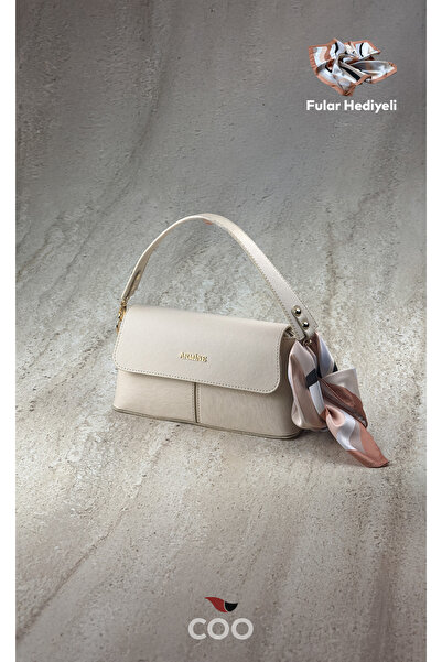 Armine Minimalist Krem Omuz Çantası Fular Hediyeli