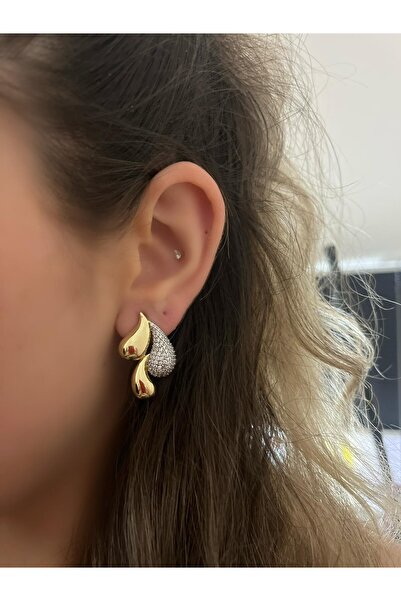 MyladyAccessoriess أقراط متدلية مزدوجة اللون ومفصلة بحجر الزركون