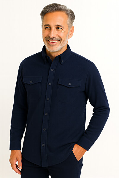 BURSPA Зручний крій, прямий зимовий сорочка з капюшоном, на ґудзиках, з двома кишенями, чоловіча сорочка