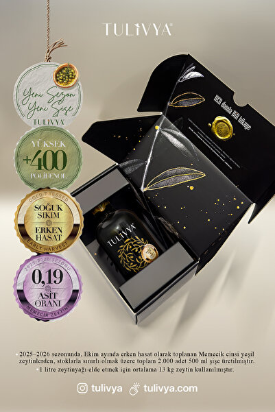 Tulivya Hediye Paketi 500ml Memecik 2025-2026 Erken Hasat Soğuk Sıkım Zeytiny...
