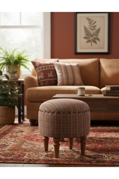 Maisonord Saga Nostajik Ekose Ahşap Ayaklı Puf
