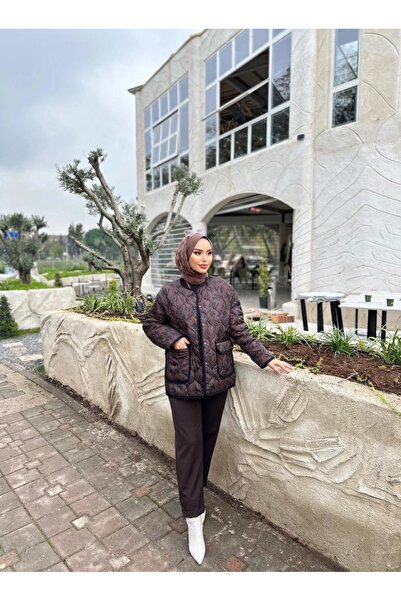 Minel Γυναικείο καπιτονέ μπουφάν με καφέ σχέδιο 02