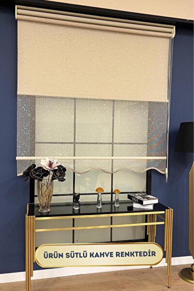 VOLPER MEKANİK Volper Çift Mekanizmalı Benekli Tül Ve Stor Perde ( Sütlü Kahve )