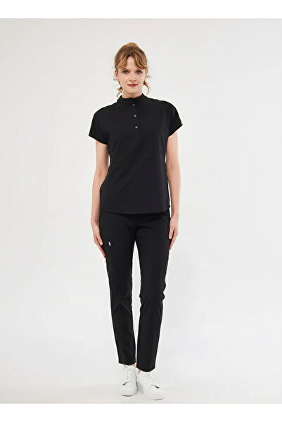 Class Üniforma Nova - Μαύρος γυναικείος γιακάς Lycra Judge με κουμπωτά και εύκαμπτα τζέρσεϊ