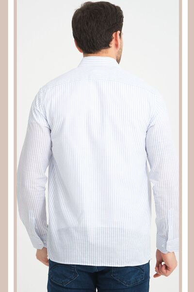 Varetta Μπλε ριγέ λινό εφέ Φαρδύ μακρυμάνικο ανδρικό πουκάμισο