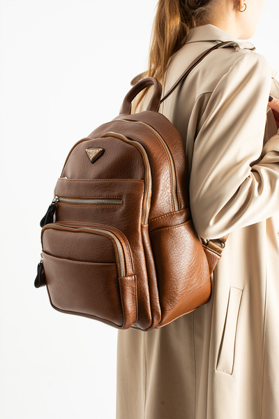 By Hakan Mega-621 Wash Leather Women's Backpack Tan