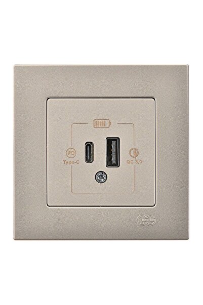 Günsan Elektrik Günsan Eqona Metalik Bej Şarj Prizi 20W QC3.0 PD Type-C + USB Çift Çıkışlı