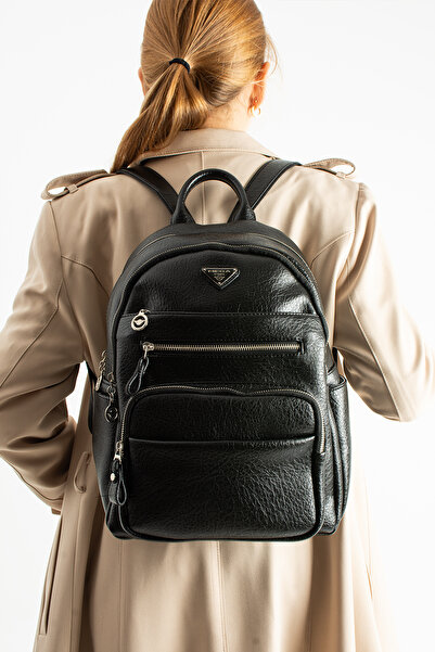 By Hakan Mega-621 Wash Leather Women's Backpack Black