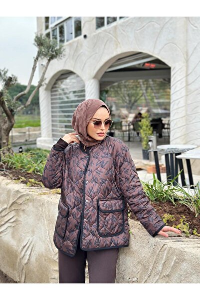 Minel Γυναικείο καπιτονέ μπουφάν με καφέ σχέδιο 02