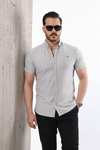 comstar Men's Short Sleeve Slim Fit Summer Basic Tight Gray Shirt