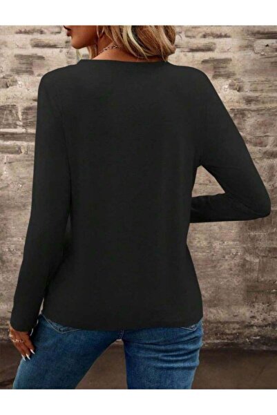 Moda Ebrar Women's Long Sleeve Pocketed V-Neck Viscose Two Thread Blouse