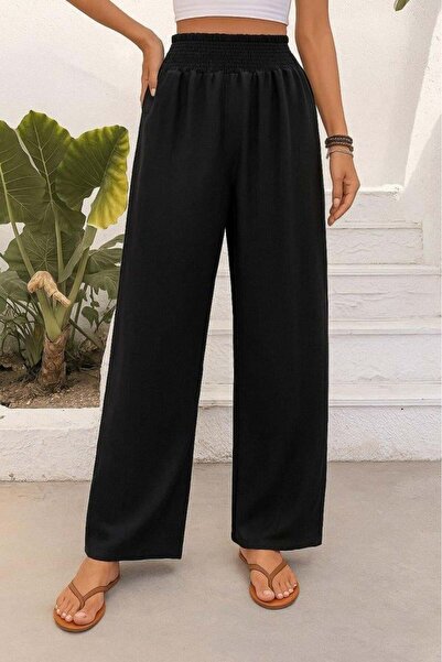 Bijuterria Women's High Waist Elastic Imported Crepe Trousers