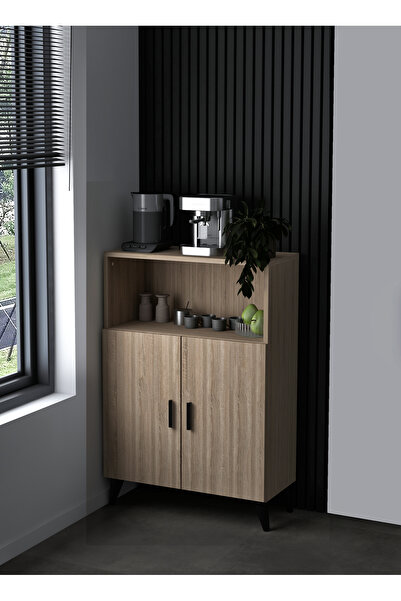 Alesta Life Mini Kahve Köşesi Sonomo - 2 Kapaklı Yüksek Ayak Raflı Çok Amaçlı Dolap | Banyo Kiler Mutfak Dolabı