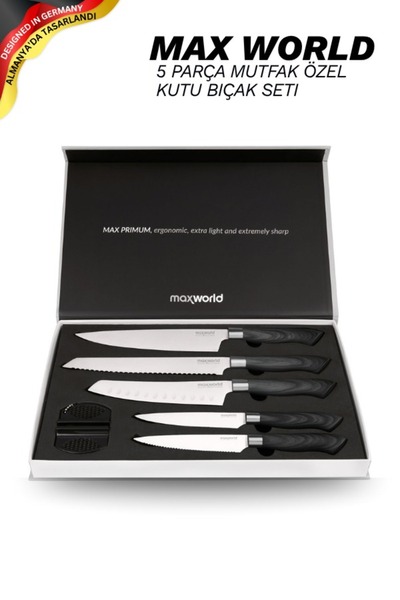 Max World 5 Parça Mutfak, Et, Ekmek Sebze ve Kasap Paslanmaz Bileyicili Özel ...
