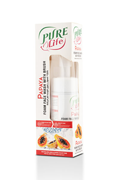 Pure Life Cosmetics غسول الوجه الرغوي بالبابايا من بيور لايف مع فرشاة - يُفتّح البشرة ويُقشّرها ويُرطّبها - 150 مل
