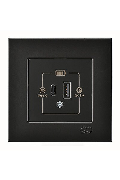 Günsan Eqona Metalik Siyah Şarj Prizi 20W QC3.0 PD Type-C + USB Çift Çıkışlı